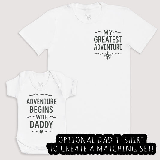 Adventure Begins With Daddy - Baby Gift Set - Baby Bodysuit Gift Set