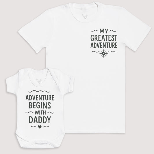 Adventure Begins With Daddy - Baby Gift Set - Baby Bodysuit Gift Set