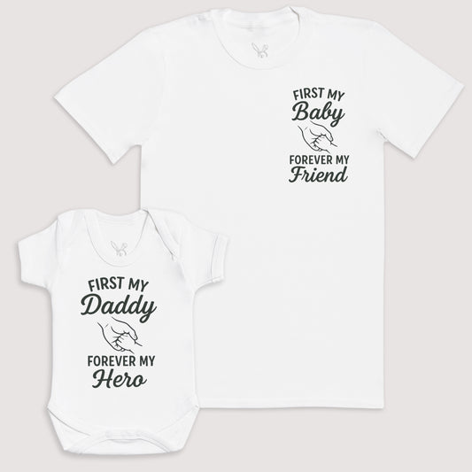 First My Daddy Forever My Hero - Baby Gift Set - Baby Bodysuit Gift Set