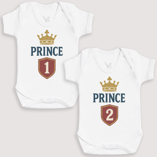 Prince 1 and Prince 2 - Baby Gift Set - Baby Bodysuit Gift Set
