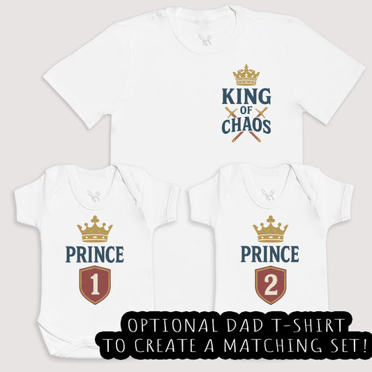 Prince 1 and Prince 2 - Baby Gift Set - Baby Bodysuit Gift Set