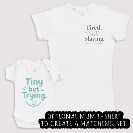 Tiny But Trying - Baby Gift Set - Baby Bodysuit Gift Set