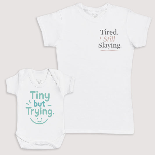 Tiny But Trying - Baby Gift Set - Baby Bodysuit Gift Set