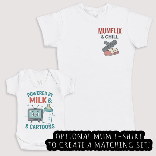 Powered By Milk And Cartoons - Baby Gift Set - Baby Bodysuit Gift Set