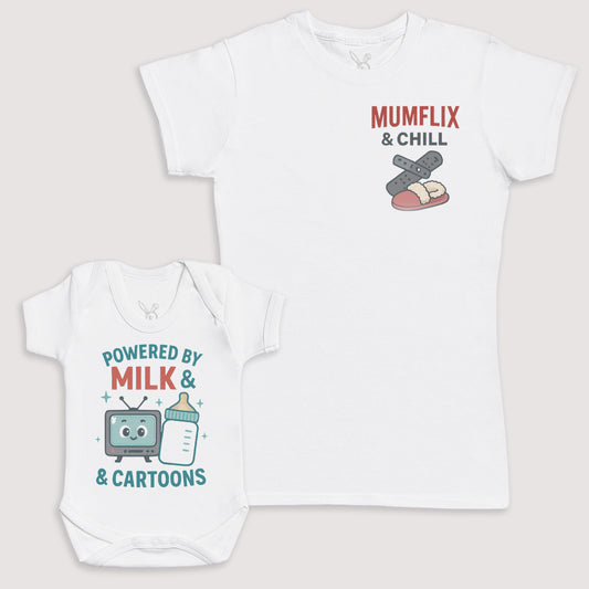 Powered By Milk And Cartoons - Baby Gift Set - Baby Bodysuit Gift Set