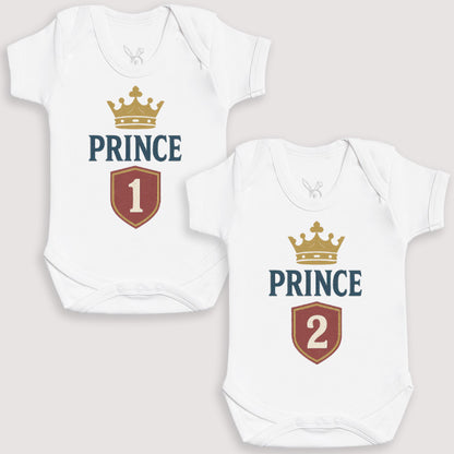 Prince 1 and Prince 2 - Baby Gift Set - Baby Bodysuit Gift Set