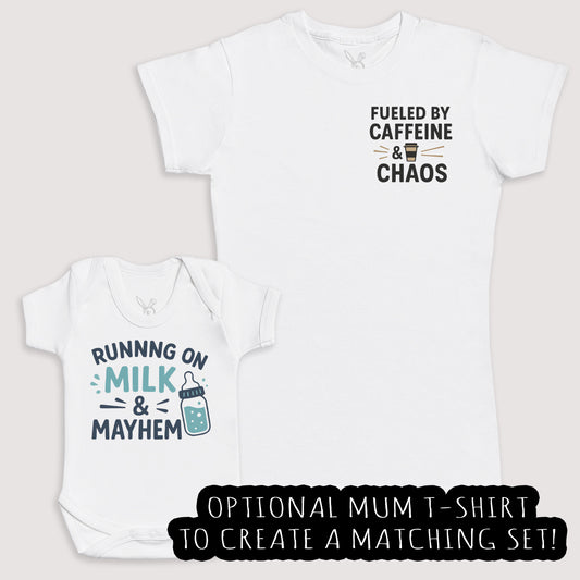Running On Milk And Mayhem - Baby Gift Set - Baby Bodysuit Gift Set